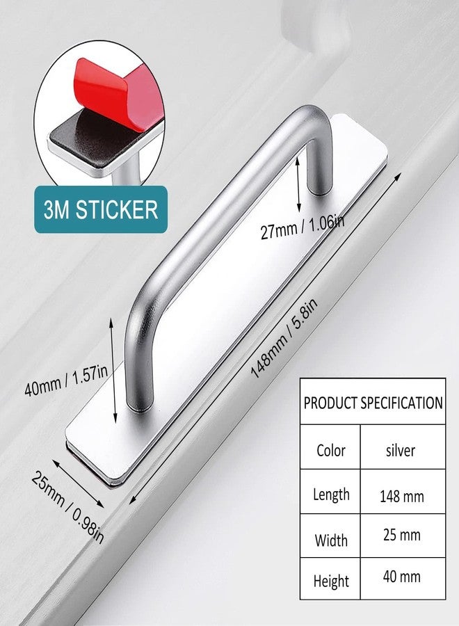 DHVSAM Adhesive Cabinet Handles, Self-Stick Instant Cabinet Handles Alloy No Drilling Push Pull Handles Helper for Kitchen Cabinet Drawer Window Sliding Closet (Silver, 2 Pcs) - Image 2